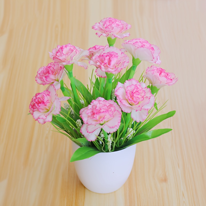 1pc Desktop Carnation Decoration, Artificial Green Plant Plastic Fake Flower Potted Plant For Indoor And Outdoor Home Decor, Carnation Bonsai