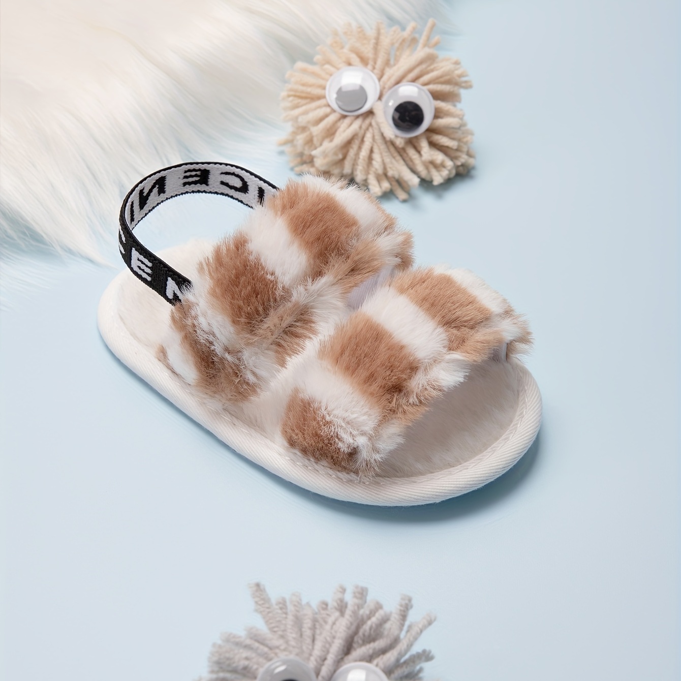 Girls Kids Flat Fluffy Faux Fur Slipper Slides Sandals Comfy