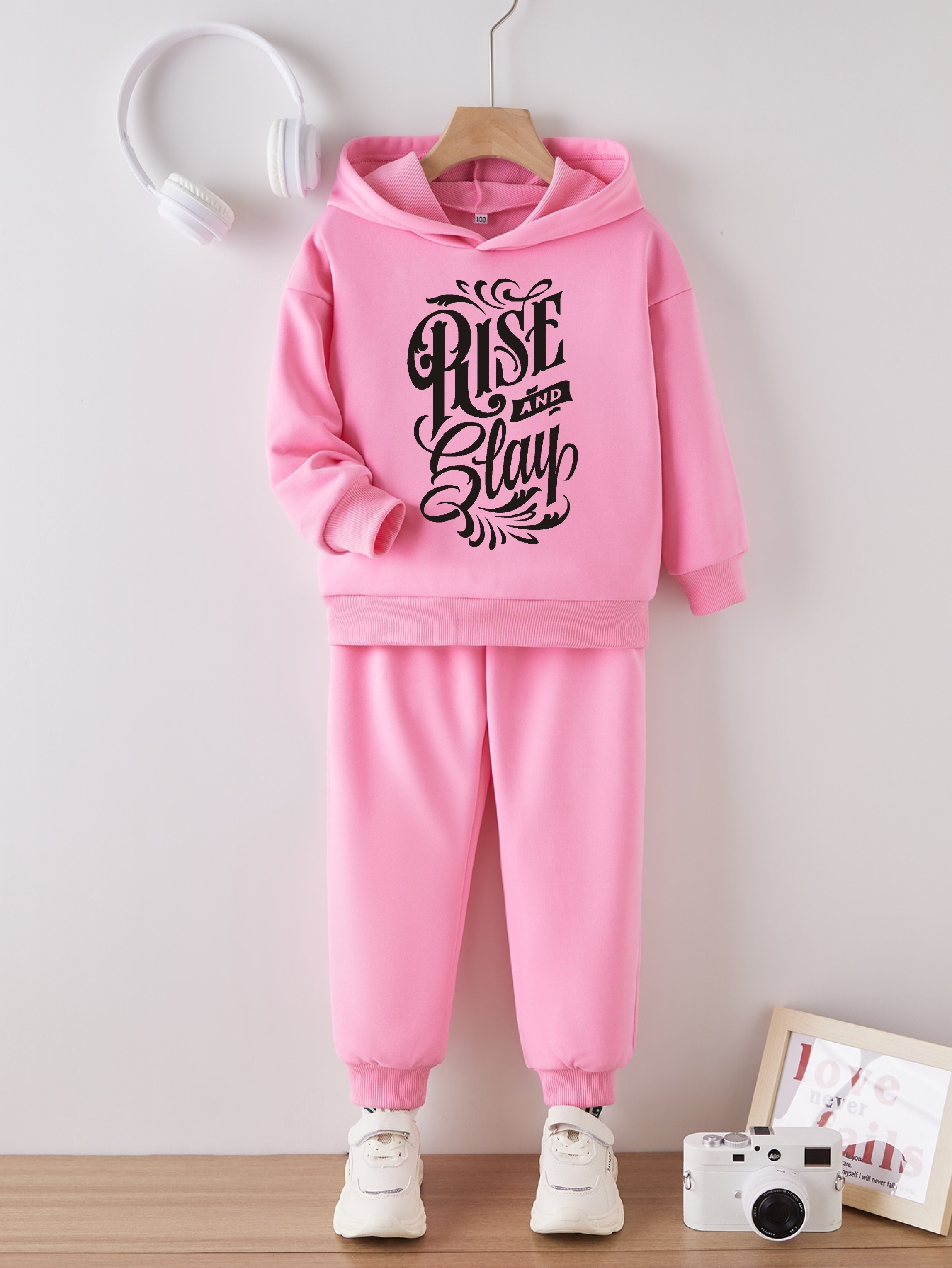 Letter Pattern Hoodies Jogger Pants Set Comfy Outfits Girls Temu