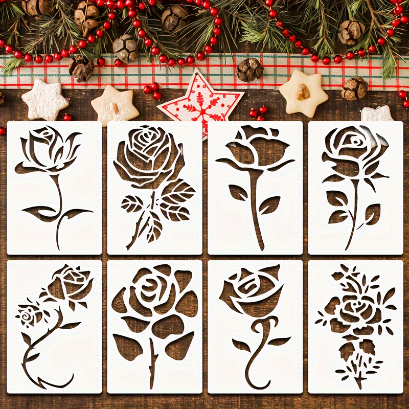 Stencils for Painting on Wood,Wall Home Decor,15x15cm Rose Flower Texture  DIY Reusable Stencils Art Templates for Painting on Wood,Wall