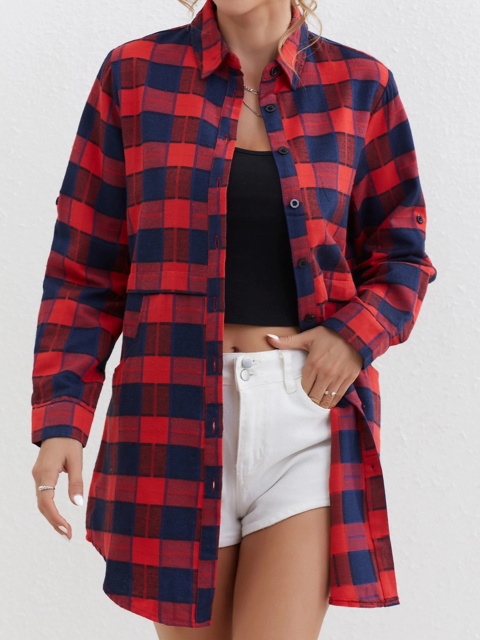 Long plaid 2025 boyfriend shirt