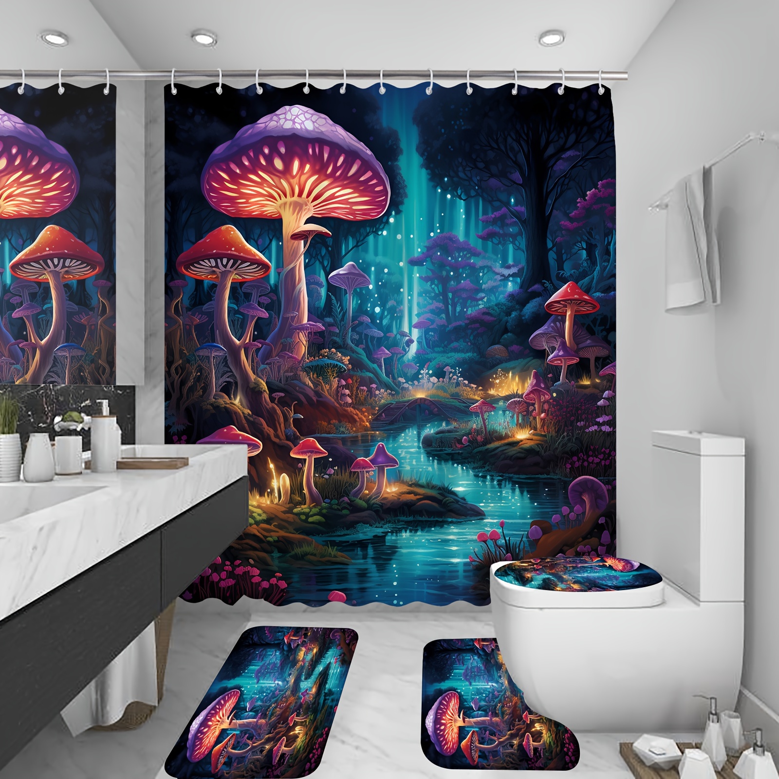 Mystical Moonlit Forest Shower Curtain Mats Glowing - Temu