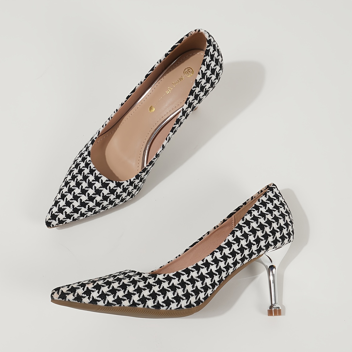 Women s Houndstooth Print Shoes Shallow Mouth Casual Slip Temu New