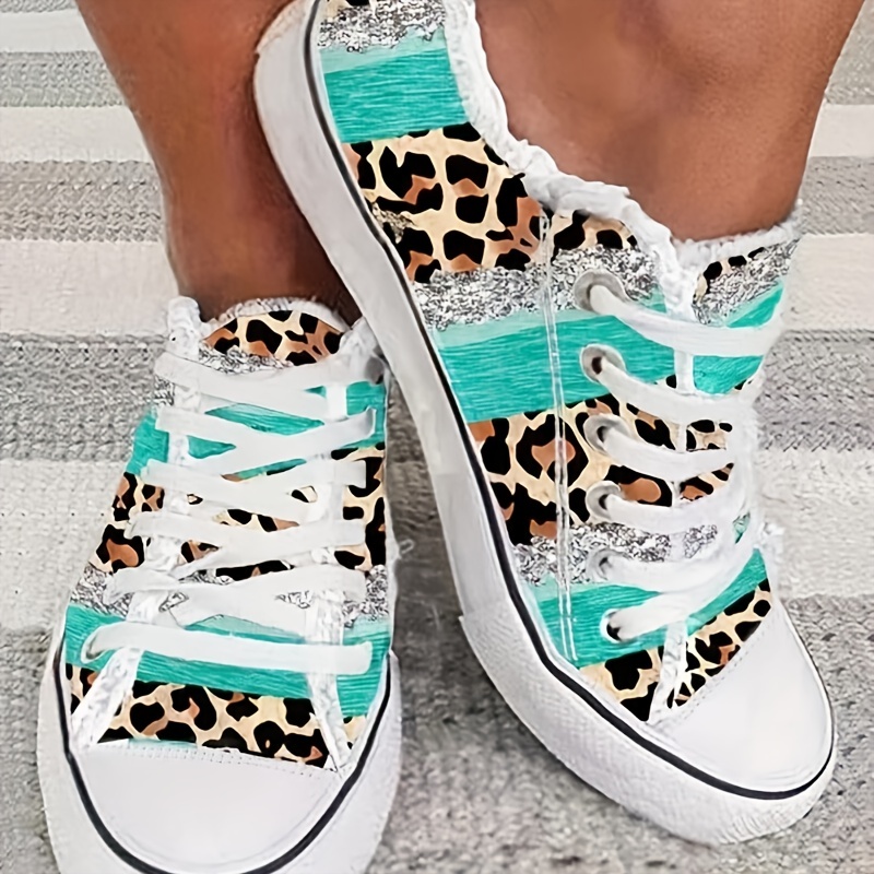 Leopard Print Canvas Shoes Lace Up Low Top Sneakers