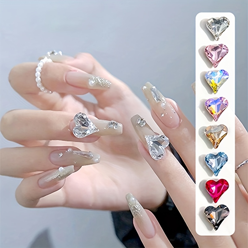 Aurora Peach Heart Nail Art Rhinestones,trasparent Crystal Nail Art  Gemstones For Diy Or Nail Salon - Temu