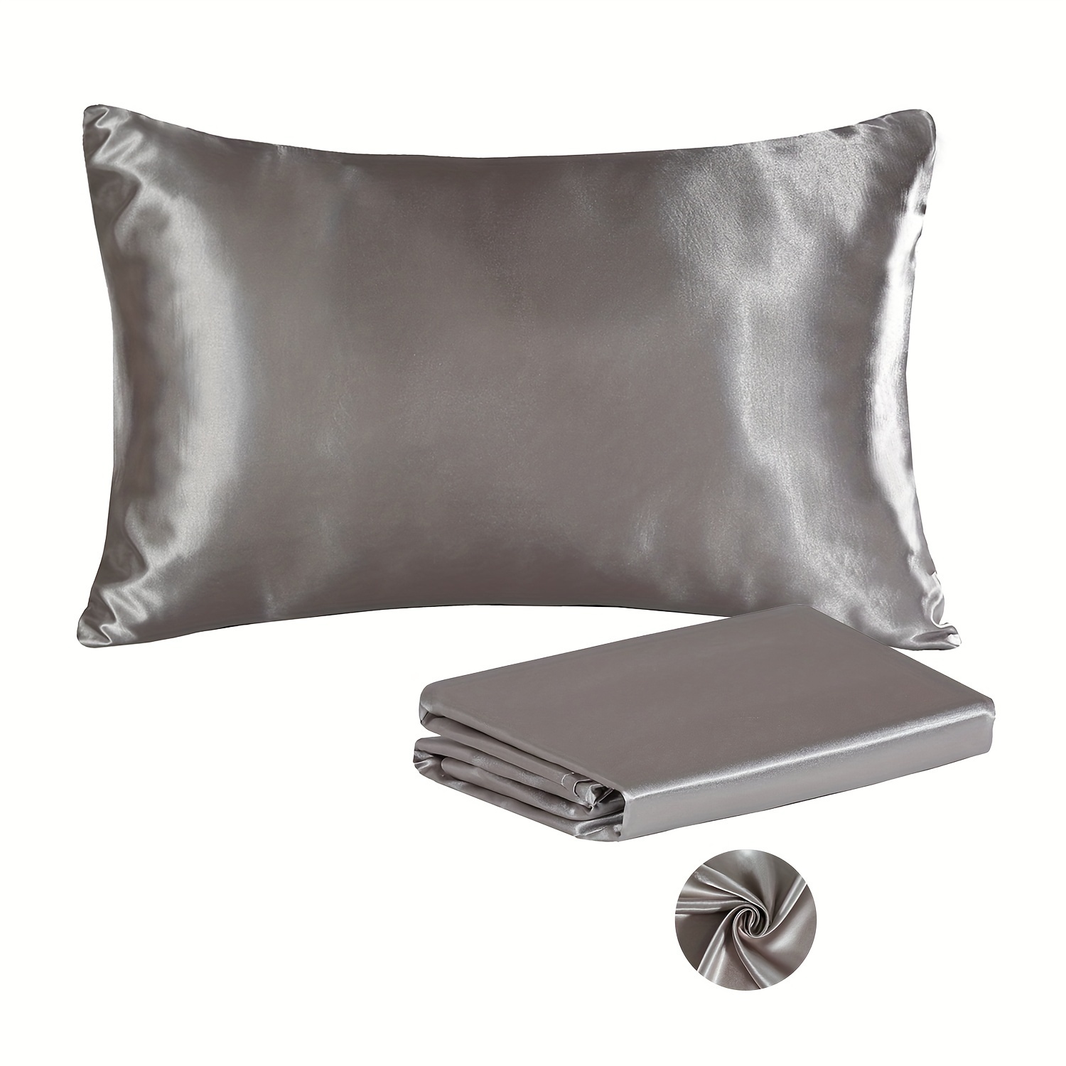 Satin Pillowcase For Hair And Skin Queen Light Gray And - Temu