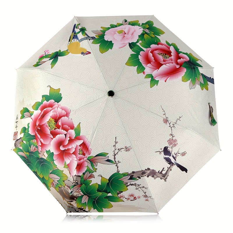 

Beautiful Floral Umbrella, 8 Ribs Manual Three-fold Umbrella, Suitable For Both Sunny And Rainy Days