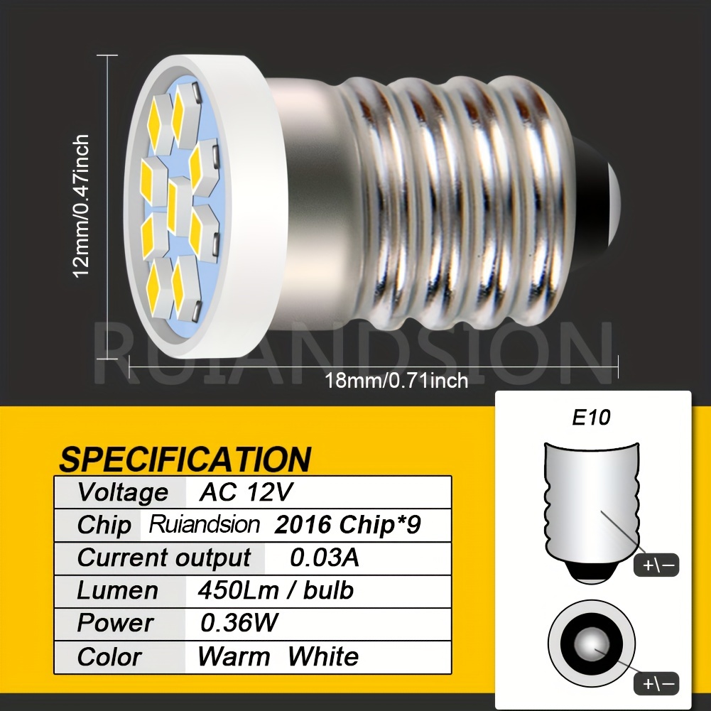 Ruiandsion 1 Stück E10 Base LED Upgrade Glühbirne 6-24V 1W Ersatz für  Scheinwerfer Taschenlampen Taschenlampe LED Umbausatz Glühlampen, unpolar :  : Baumarkt