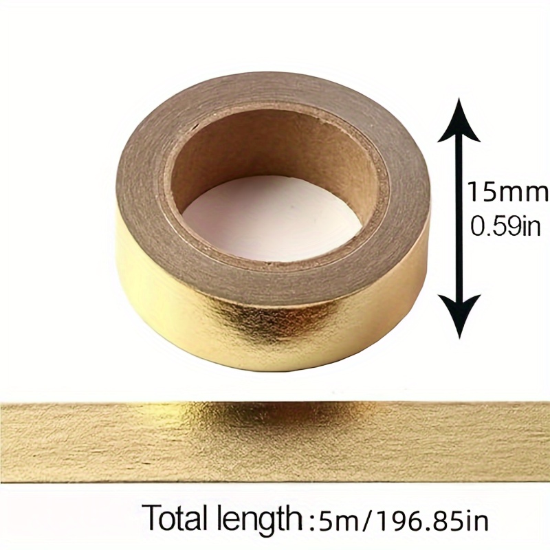 15mm x 5M Metallic Washi Tape, 1 Roll Masking Foil Sticker Self Adhesive for DIY Art Craft Wrapping Decoration, Gold | Harfington