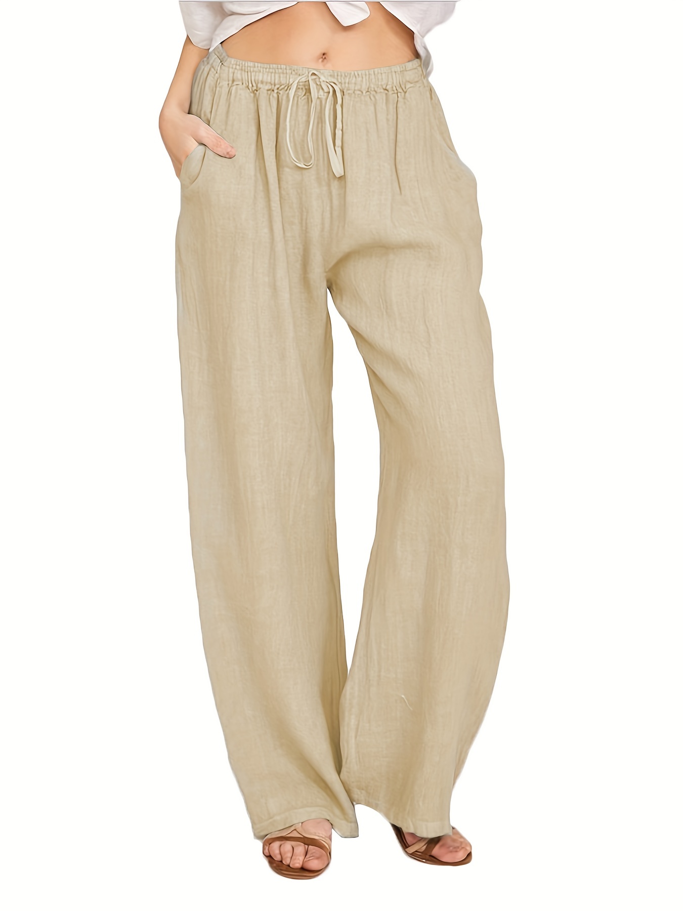 Drawstring Wide Leg Pants, Solid Loose Palazzo Pants, Casual Every Day Pants, Women's Clothing