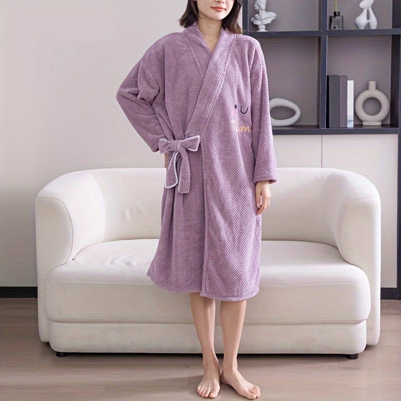 Microfiber Solid Color Bathrobe Long Sleeve Wearable Hooded - Temu