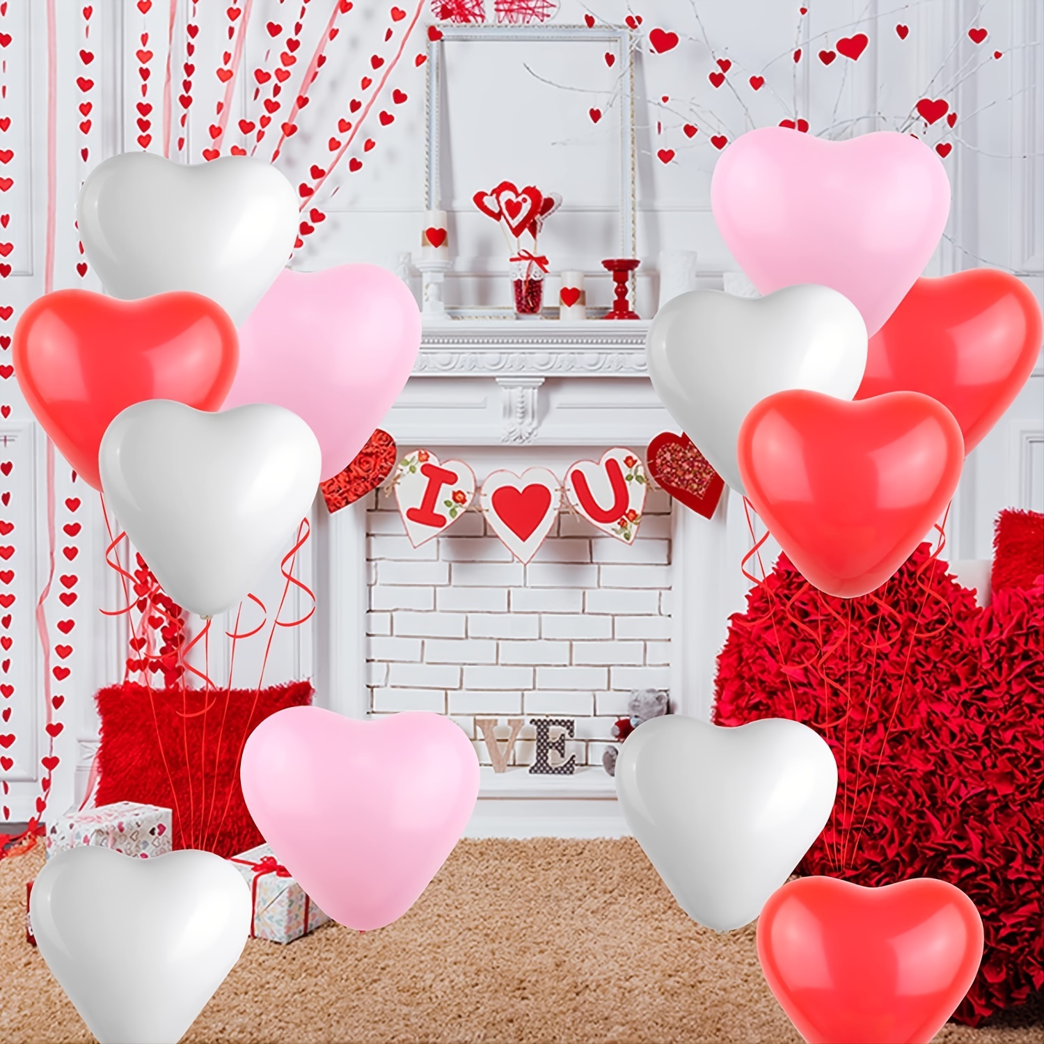 31 piezas, globos de corazón de 10 , rojo, rosa, blanco, día de San  Valentín, globo de corazón con cinta, globo de látex, globo de corazón de  amor, d