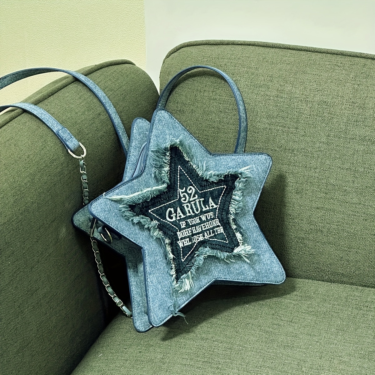 Star Shaped Denim Crossbody Bag Y2K - Kawaiienvy Denim Pink