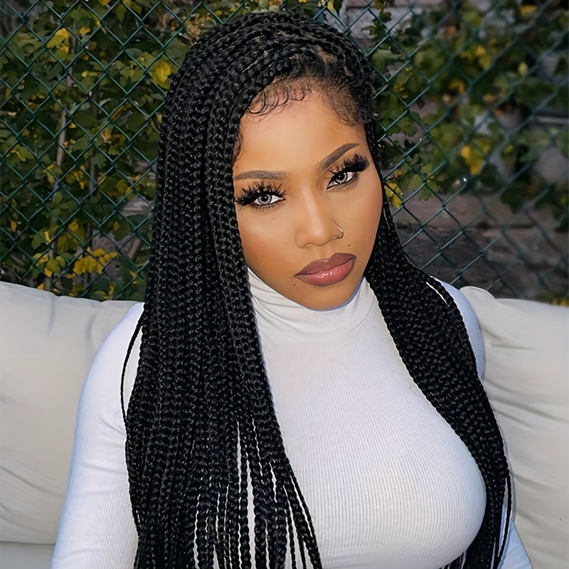 Braided Wig,knotless Box Braids, Cheap Black Women Wig. Full Lace Wig, Full  Frontal Wig, Handmade Wig, Green Braids, Braids Wig 