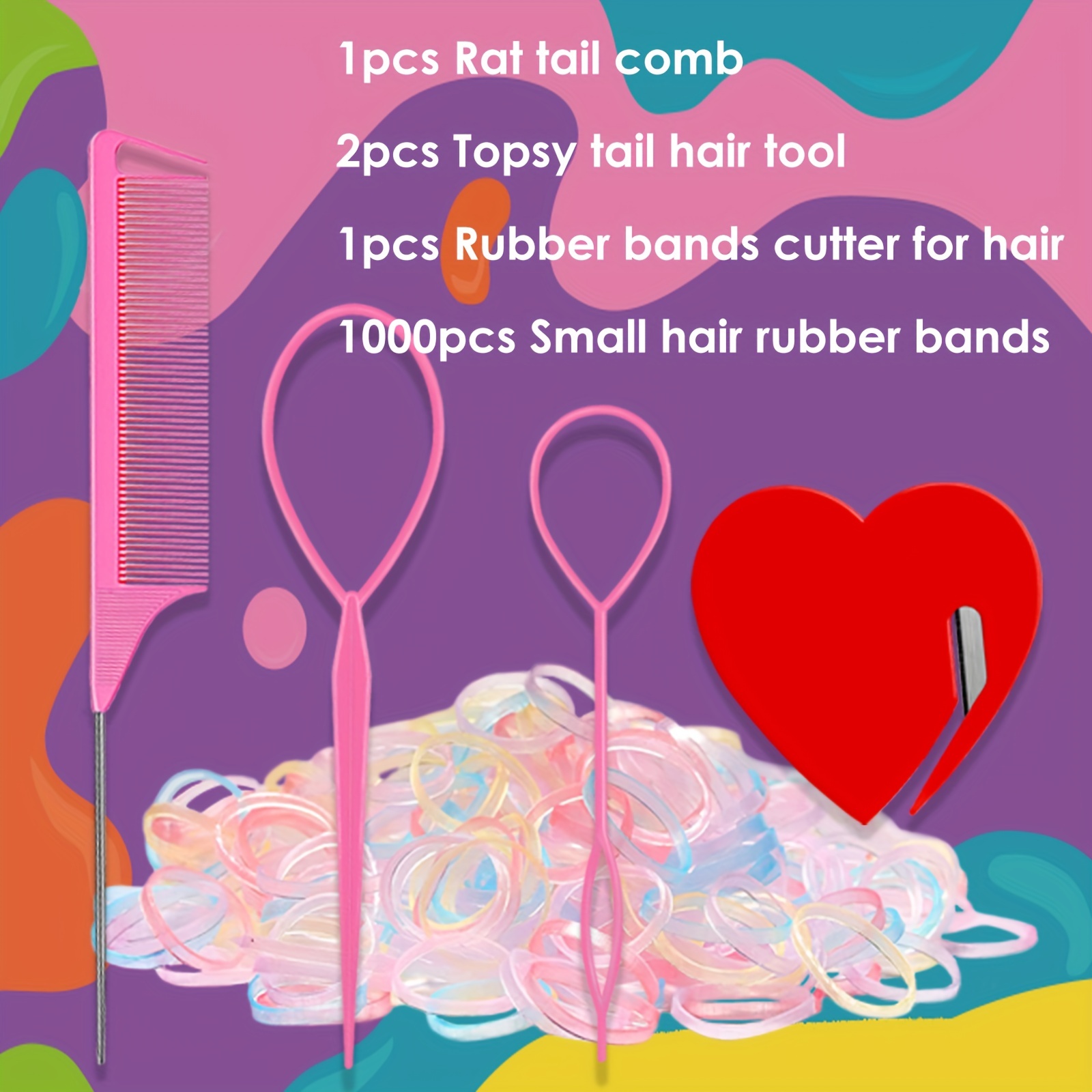 1512Pcs Hair Braiding Tool Set Rubber Bands With Hair Loop Styling Tool,  Colorful Small Hair Elastics With Hair Tie Cutter(Color Randomly), Topsy  Pony