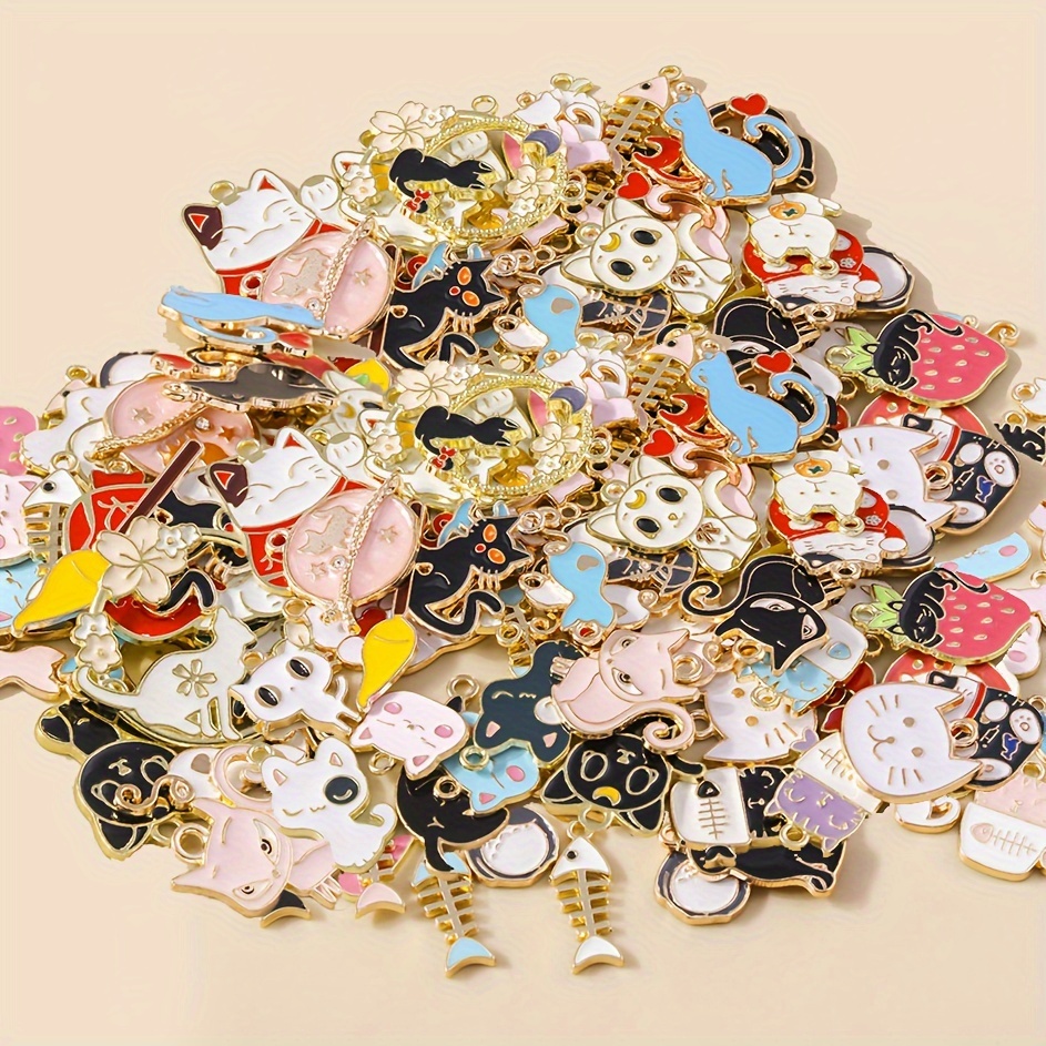 50pcs 10 Styles Alloy Enamel White Cat Charms Mixed Styles Cute Animal Charms Cartoon Kitten Charms Bulk for Bracelets Necklace Jewelry Making,Temu