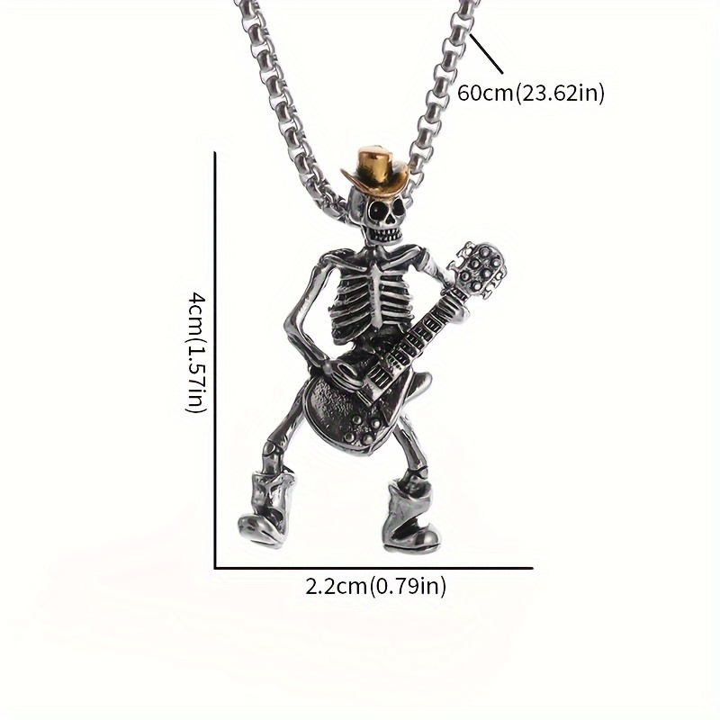 Custom Men's Gothic Skeleton Guitarist Pendant Necklace