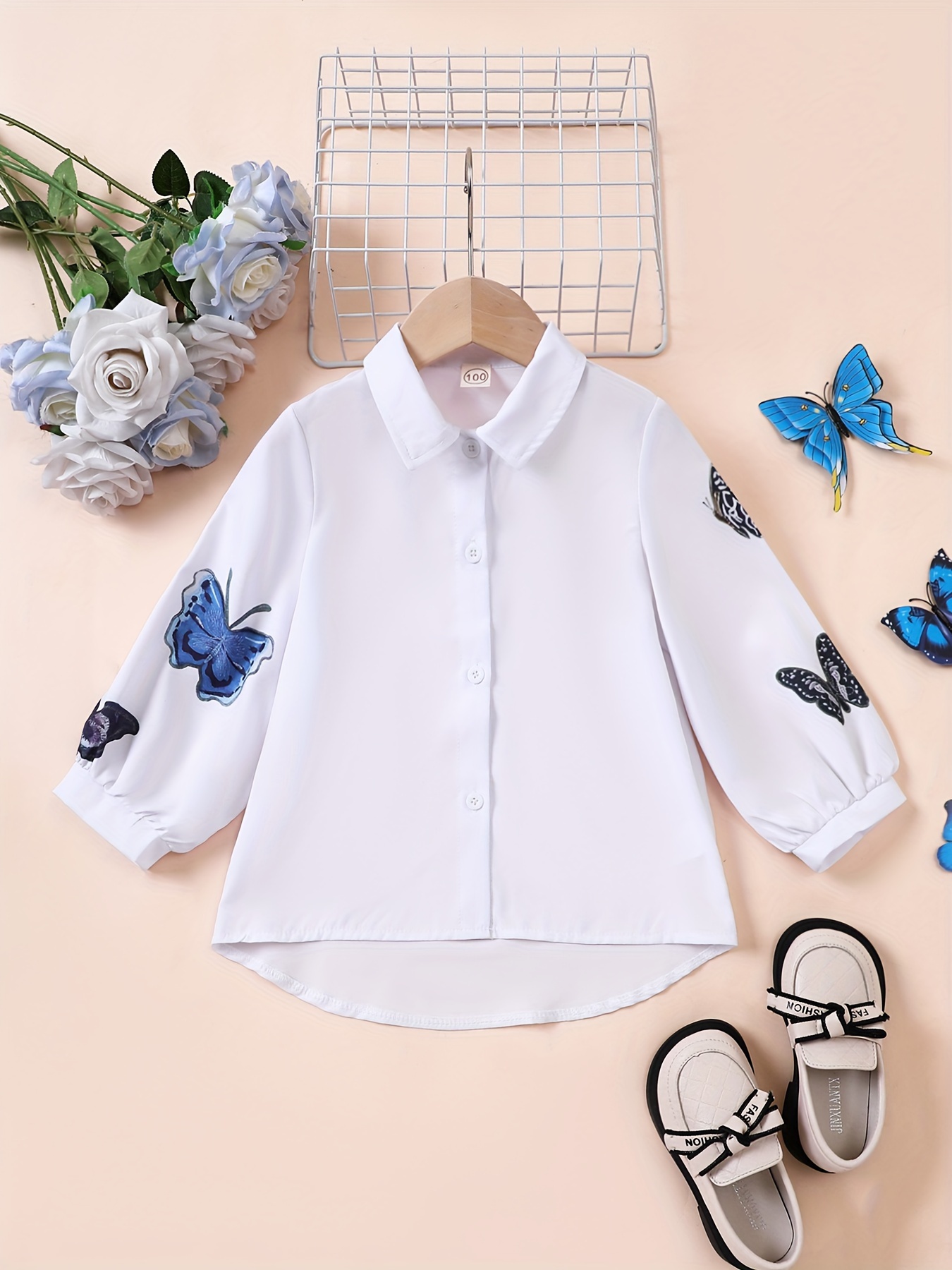 Thin Flower Embroidery Long Sleeve Shirt Girls Comfy Shirt - Temu