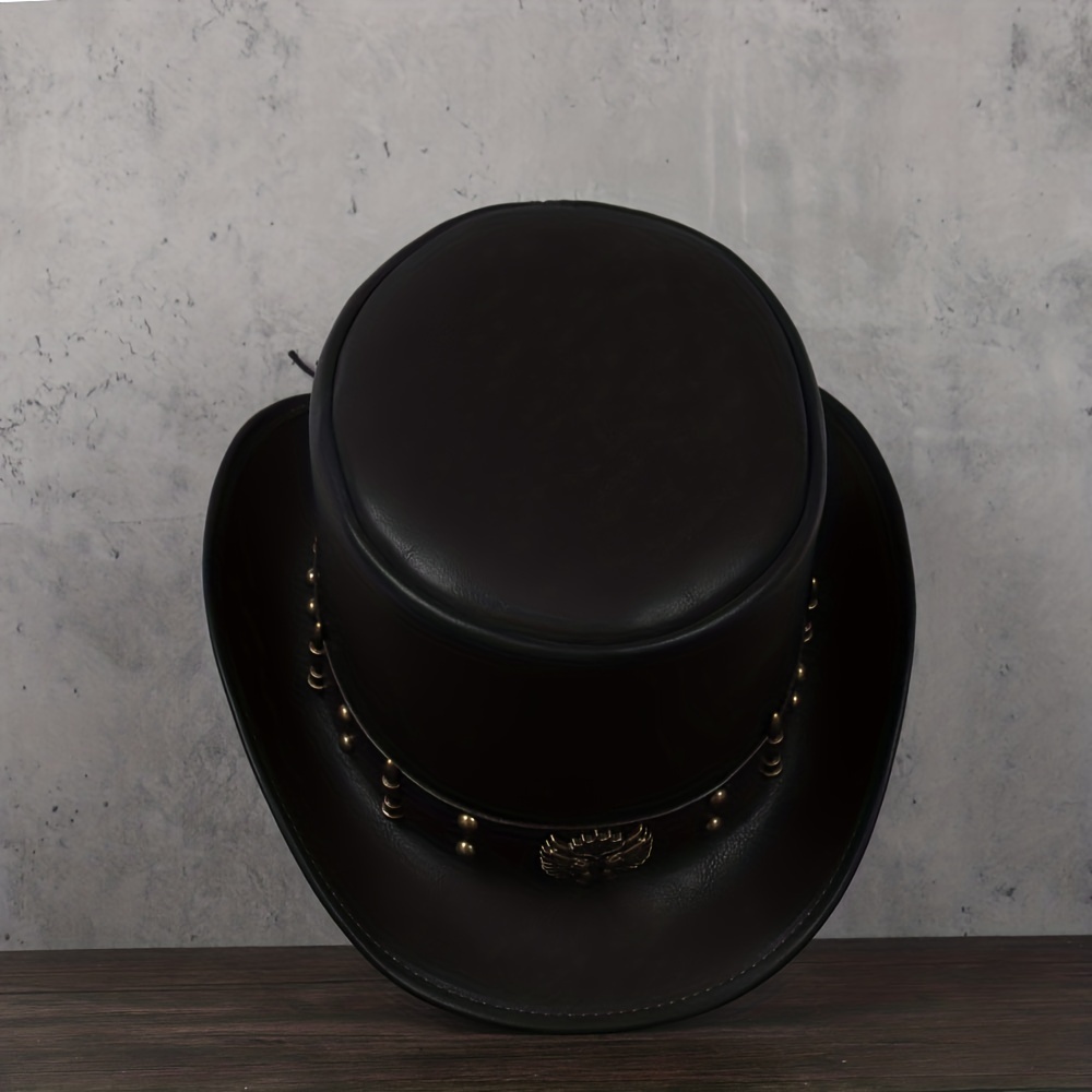 Leather Top Hat President Traditional Fedoras Magician Steampunk Cosplay Cap