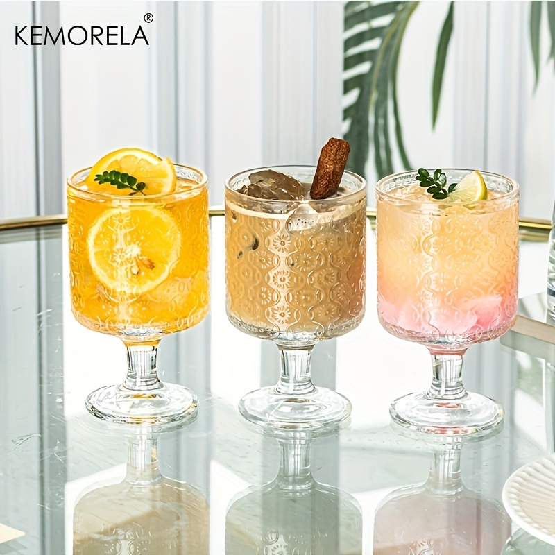 4pcs, Romantic Vintage Goblet Glasses, Charming Vintage Embossed Floral  Decorative Glass Cups Set, Mixed Drink Glasses, For Bars, Restaurants,  Party