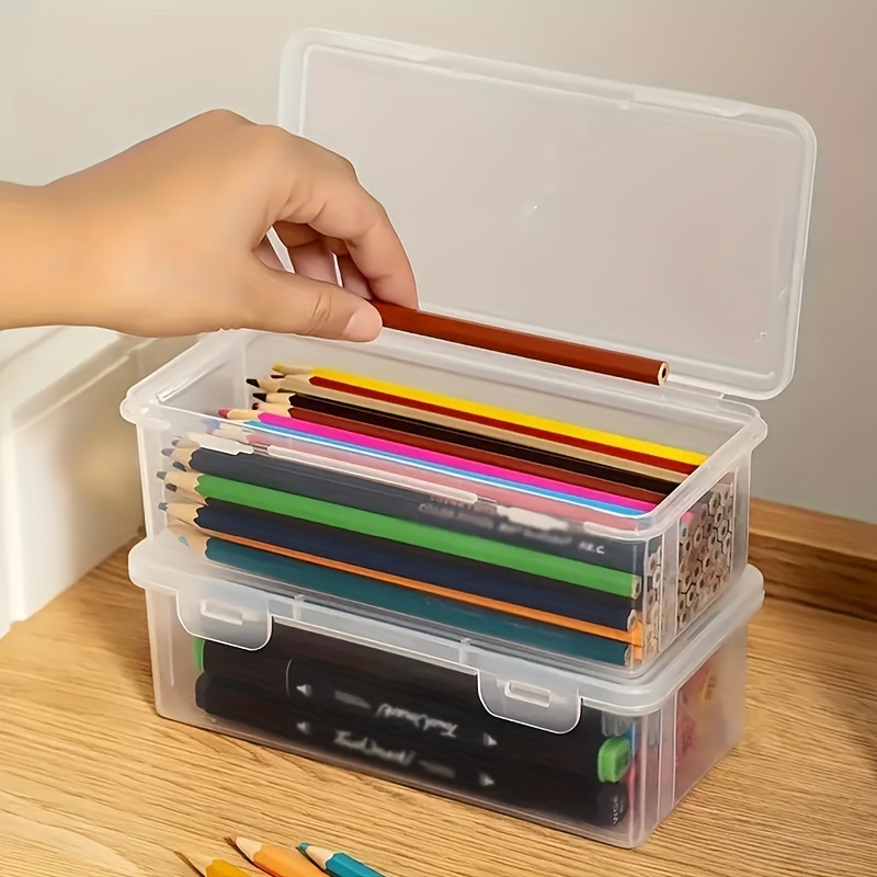

1pc Office Personal Storage Box, Plastic Pencil Box Stackable Clear Pencil Box
