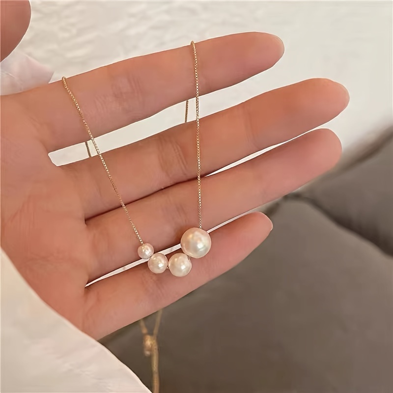 Simple Style Invisible Fishing Line Imitation Pearl Necklace - Temu Canada