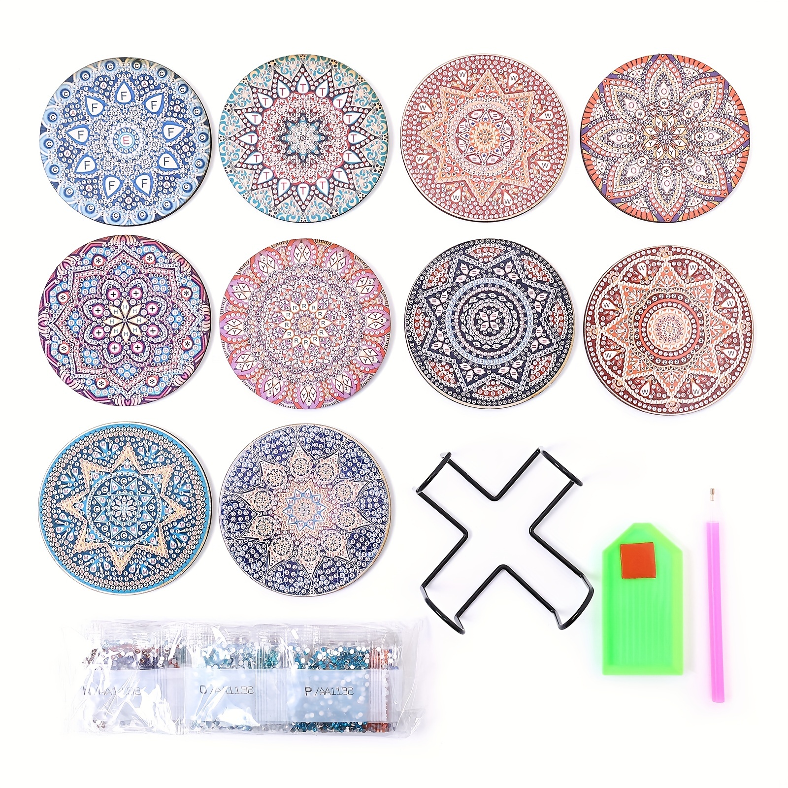 12 Pcs Diamond Art Coasters with Holder DIY Mandala Pattern Strong