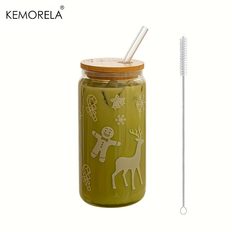 16oz. Drinking Glass Cup with Bamboo Lid and Straw - Brilliant