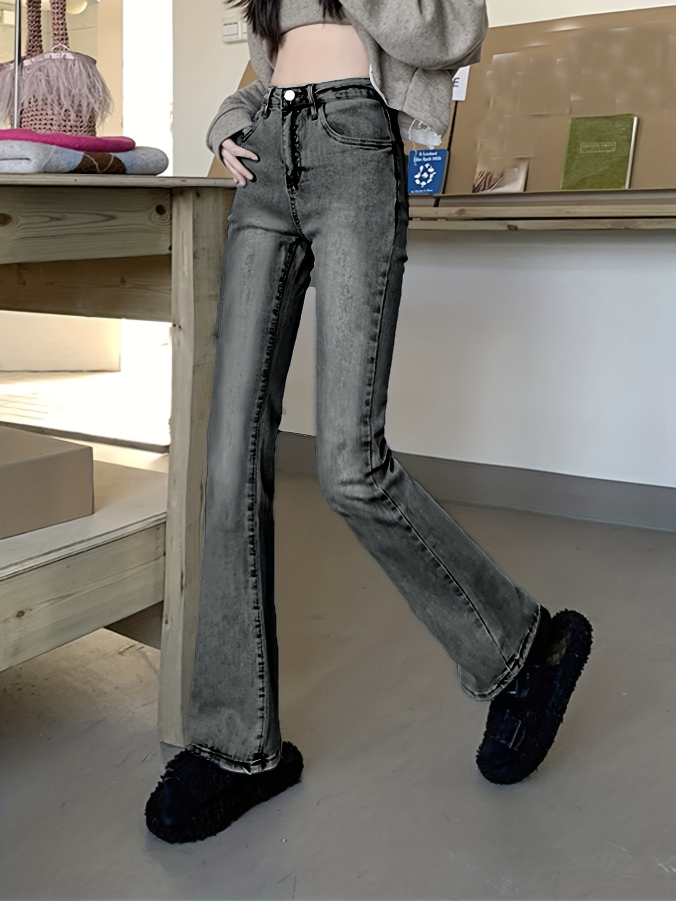 Women's Jeans Denim High Waisted Bell Bottoms Flare Pants /wide