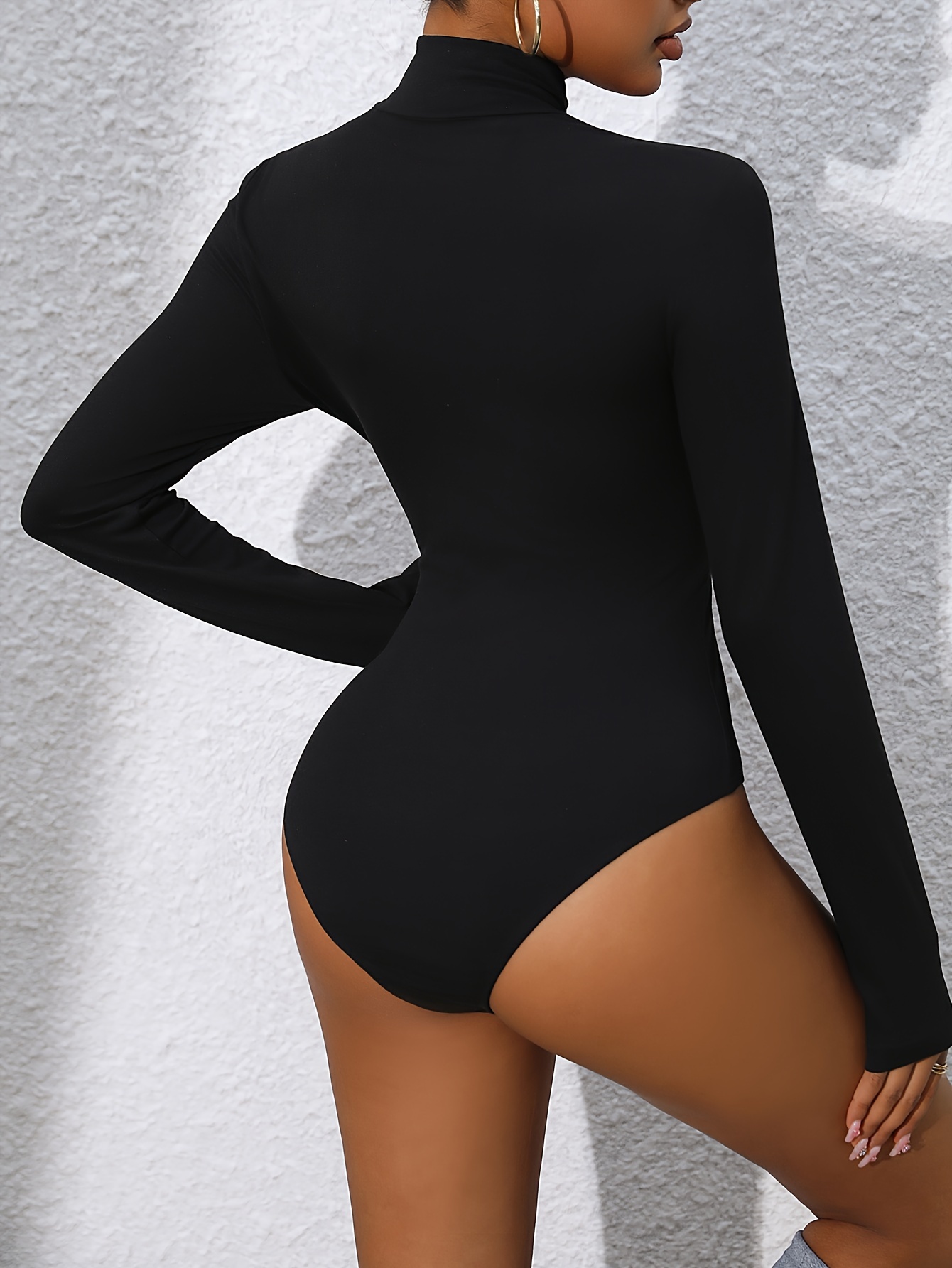 Solid Turtle Neck Bodysuit, Casual Long Sleeve Slim Bodysuit, Women's  Clothing