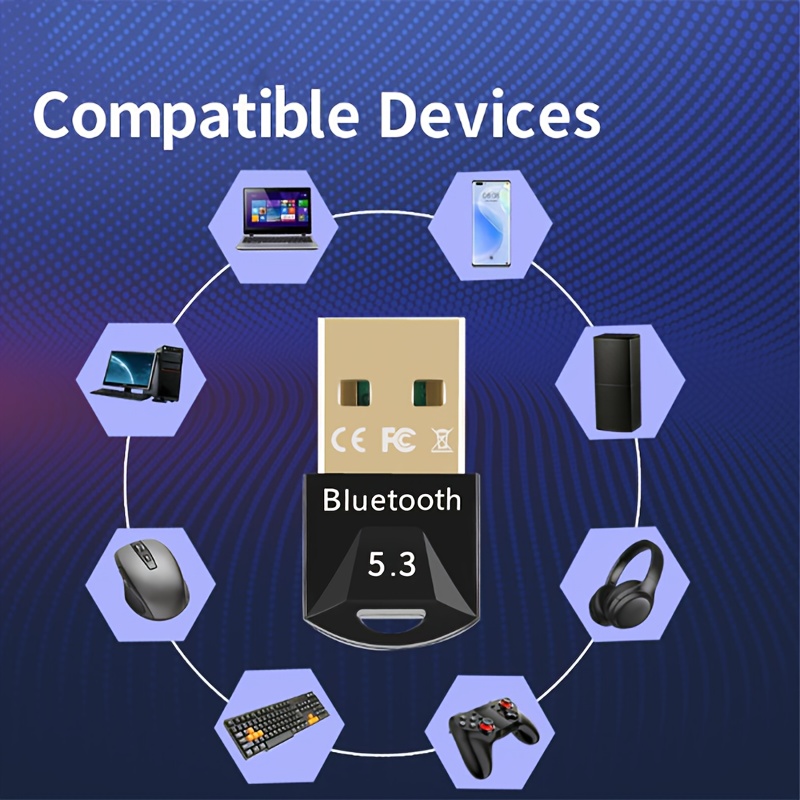 USB Bluetooth 5.3 Adapter for PC Supports Windows 11/10/8.1/7