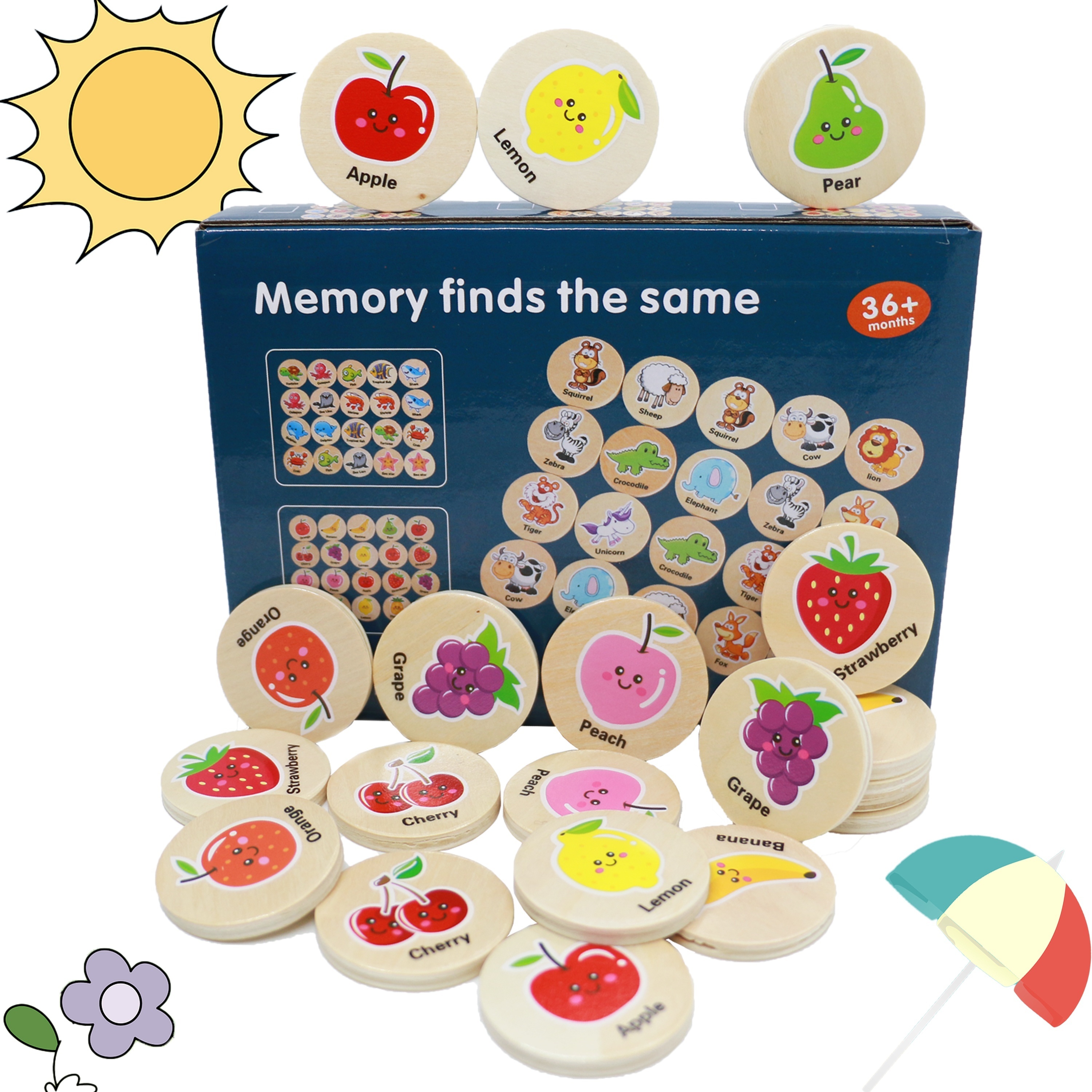 ADVENTERRA Games Ecologic Memory Frutas y Verduras De Estación | Niños 2  años +, Niña, Juegos 2 años + para Memoria, Juegos educativos Montessori 2