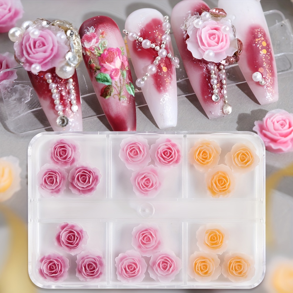 36pcs Colored Flowers 3d Nail Jewelry And Decorations in Crystal  Rhinestones 9 Designs Mixed Perfect Size