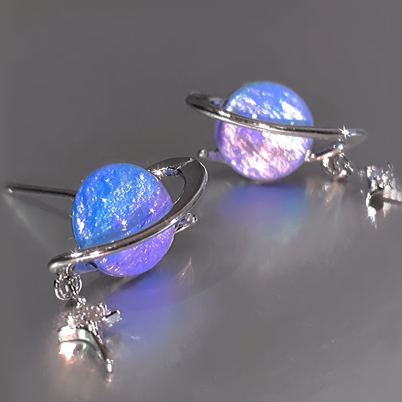 

Planet Design Star Pendant Shiny Zircon Inlaid Dangle Earrings Elegant Simple Style Delicate Female Gift