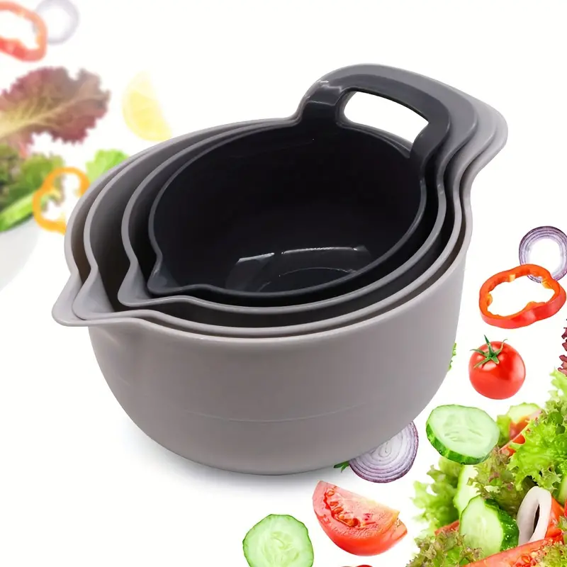 Plastic Mixing Bowl Set With Handle And Spout, Salad Mixing Bowls With  Non-slip Bottom, Easy Grip Handle And Pour Spouts, For Kitchen Baking And  Cooking Temu