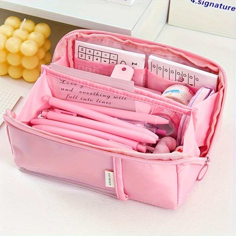 Large Capacity Pencil Case 3 Compartment Pouch Pen Bag For - Temu