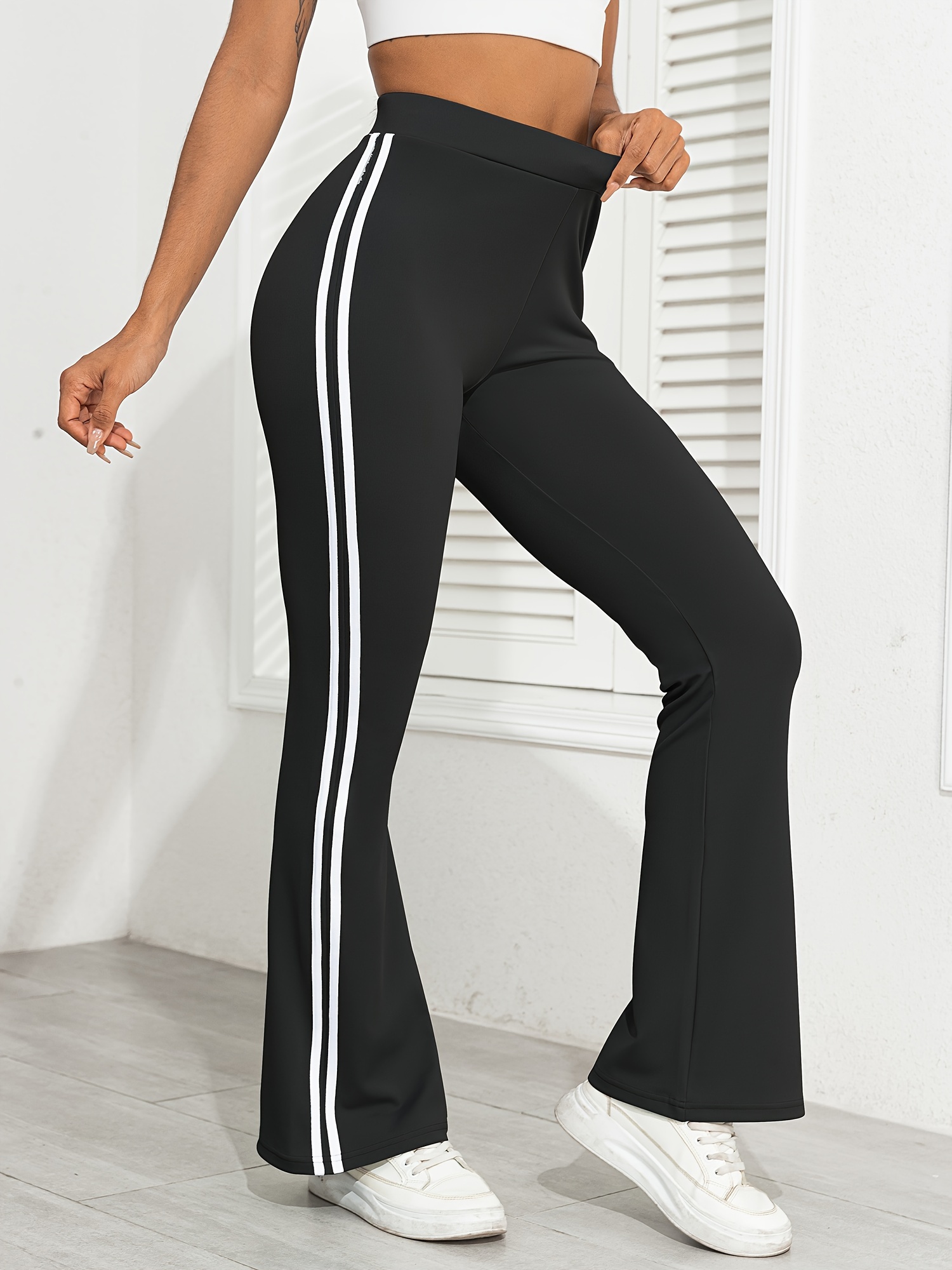 Ribbed Seamless Workout High Waist Flare Leggings Solid - Temu