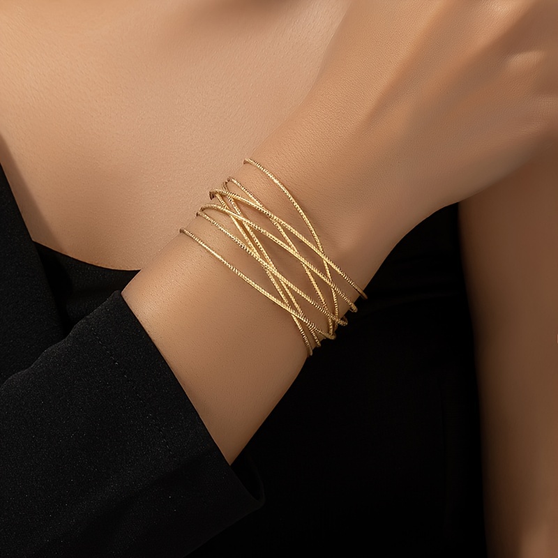 

Unique Cross Line Design Cuff Bangle Cuff Bracelet Alloy 14k Gold Plated Jewelry Vintage Elegant Style For Women Daily Wear
