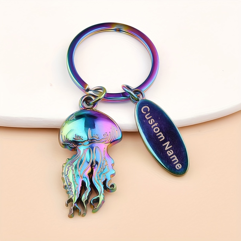 1pc Colorful Jellyfish Custom Name Keychain, Ocean Animal Keychain For Men