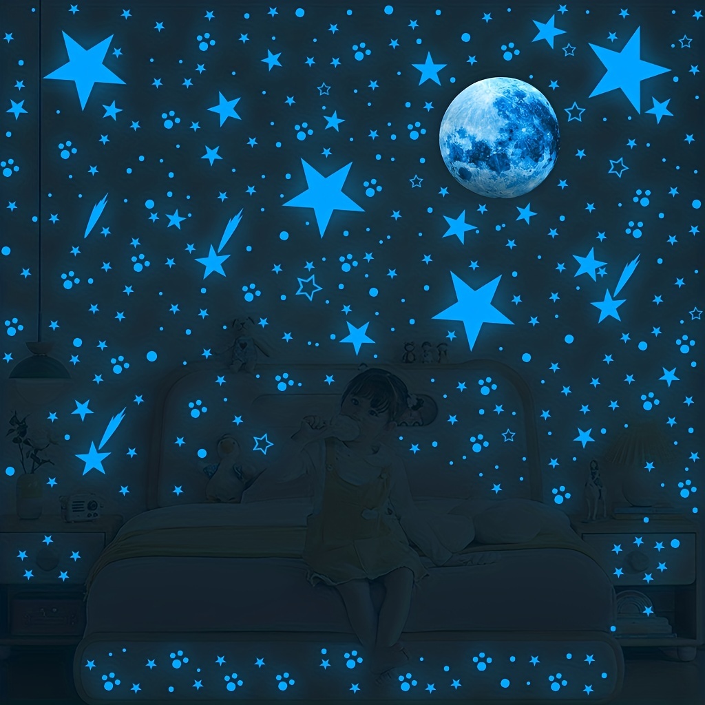Pegatinas fluorescentes de lunares que brillan en la oscuridad para  habitación de niños, Luna, unicornio, estrella