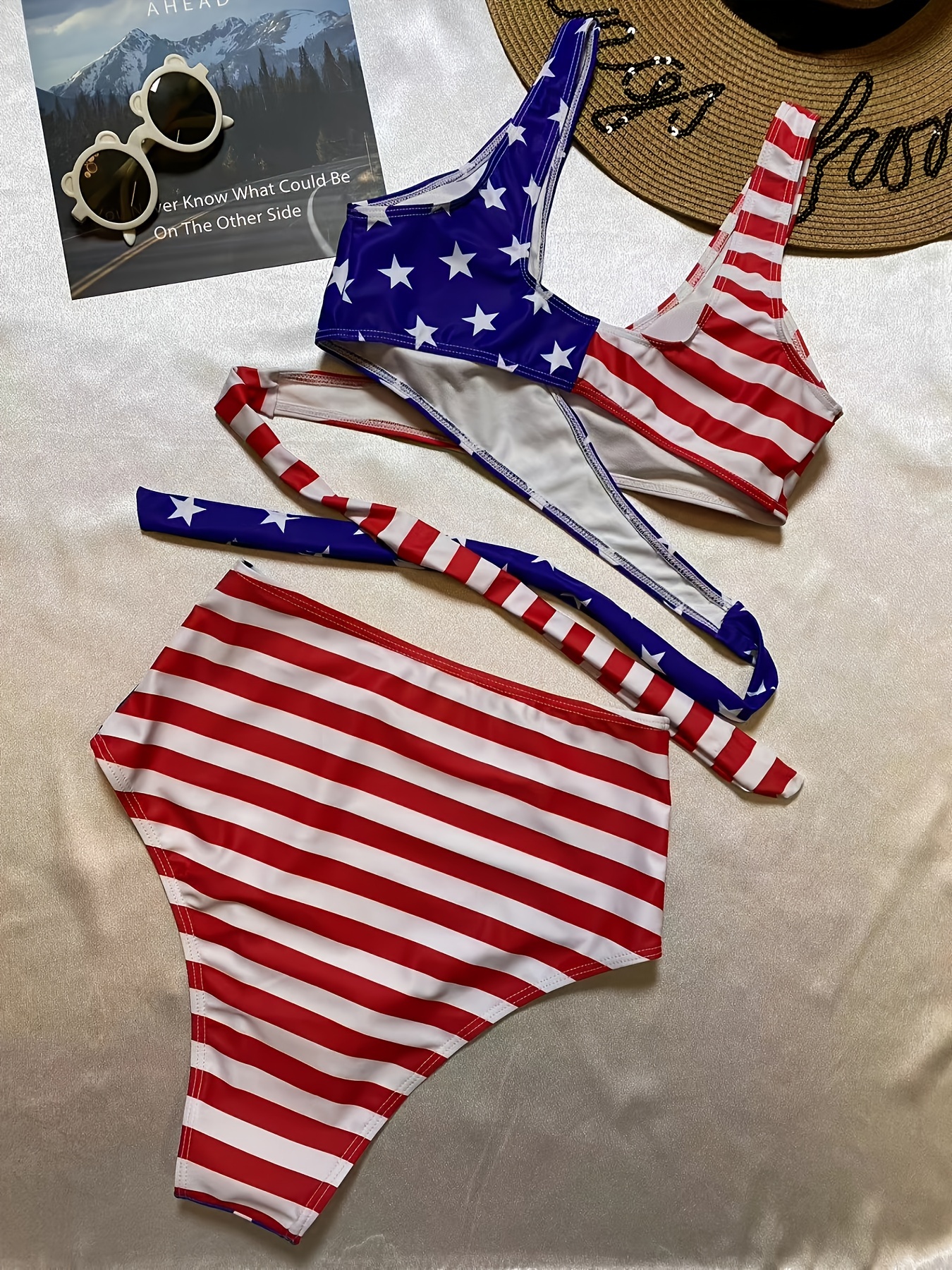 American Flag Print Criss Cross Tie Back Bikini Surplice V - Temu New  Zealand