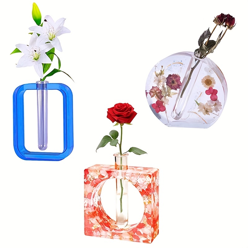 Moule à colle cristal en résine époxy, ovale, carré, Tube à essai  hydroponique, fleur, Vase de Table de pépinière, moule en Silicone