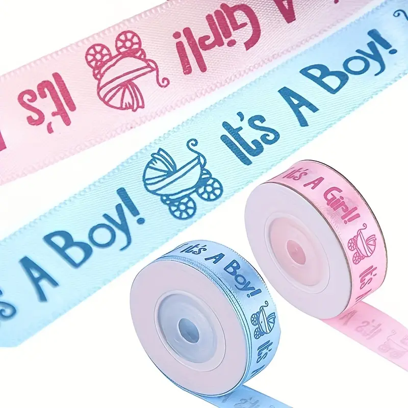 A Boy Girl Printed Ribbon Blue Baby Shower Satin Ribbon - Temu