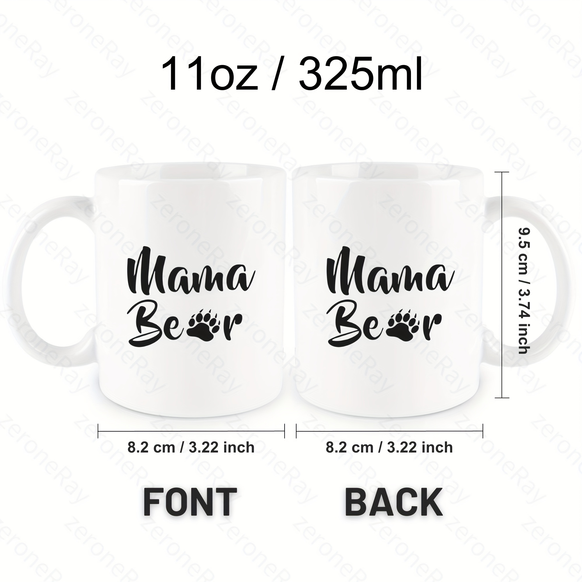 Set of 2 Papa Bear Mama Bear White & Black Ceramic Mug Cup Coffee