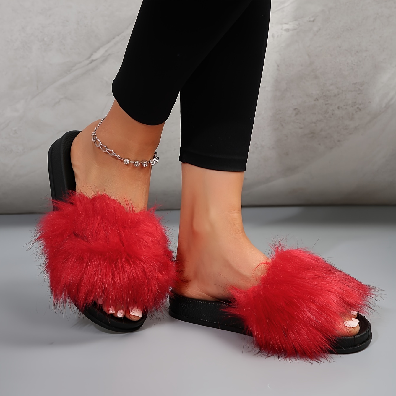 Red hot sale slides fur