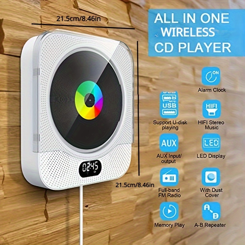 Reproductor de CD para montaje en pared con Bluetooth: reproductor de  música de CD portátil para el hogar con control remoto - Soporte de altavoz  de