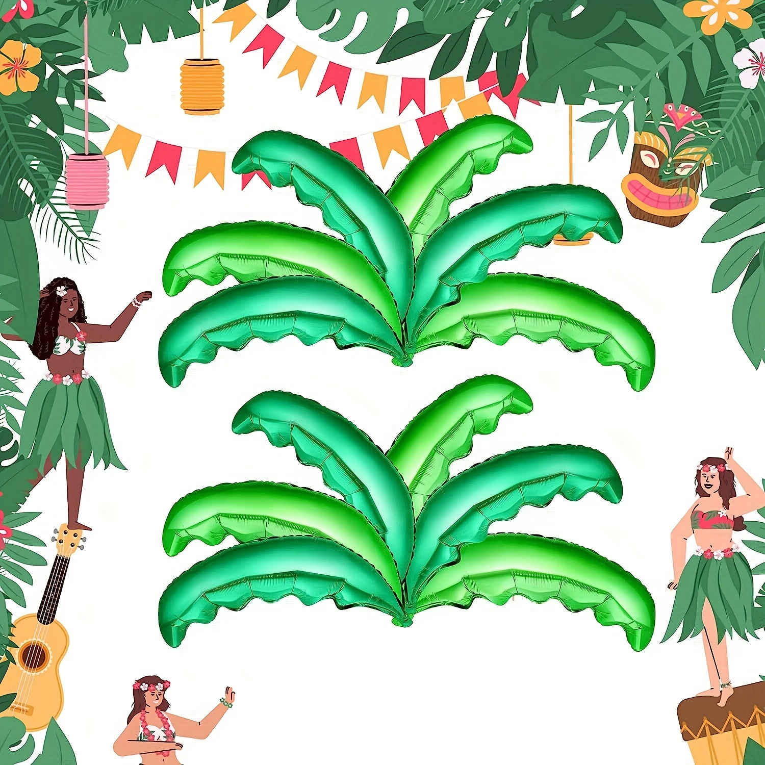 

12pcs, Palm Tree Leaf Balloons (14"x39") Green Coconut Tree Leaf Balloons Birthday Wedding Baby Shower Hawaiian Luau Tropical Party Decorations