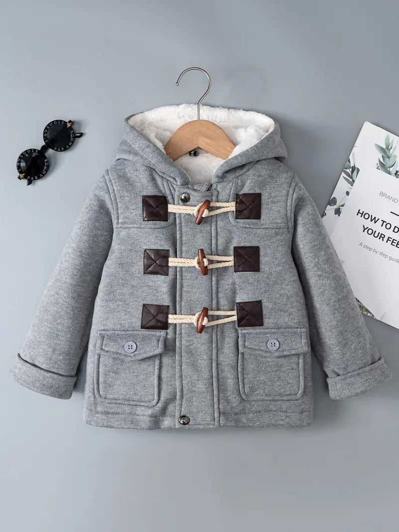 girls boys hooded fleece jacket full zip horn button casual long sleeve hoodies for autumn and winter everyday details 8