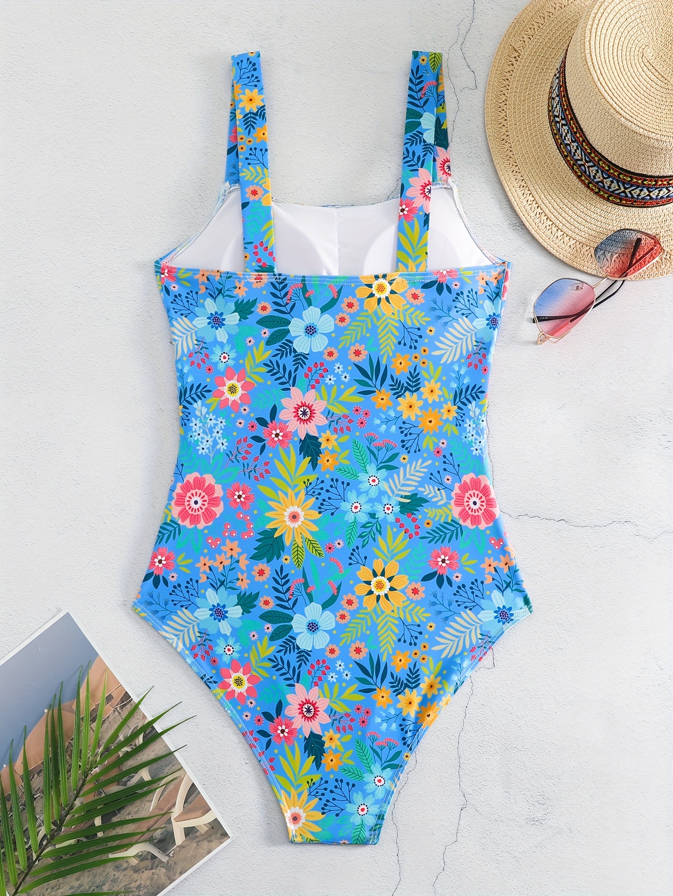 Floral Print Ruched Blue One-piece Swimsuit, High Stretch Cute Bathing  Suits, Women's Swimwear & Clothing