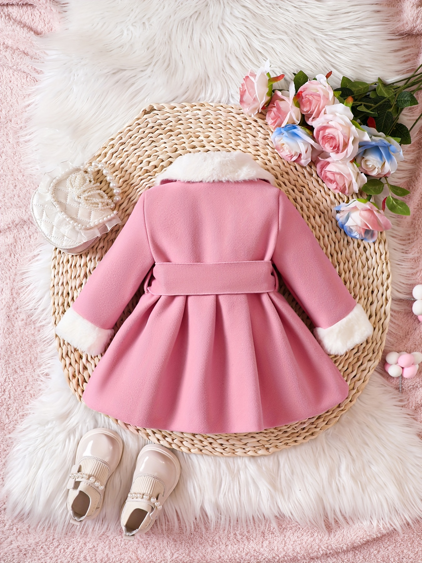 toddler baby girls winter fall stylish tweed dress coat toddler kids furry collar tunic trench coat single breasted windbreaker jacket details 10